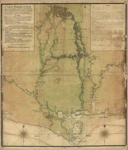 Mapa particular de uma parte do Louisiana, onde os rios e ribeiros foram estudados por estimativa e os percursos terrestres foram estudados e medidos por passos, pelos Srs. Broutin, de Vergés, engenheiros & Saucier, desenhador de Demarigny