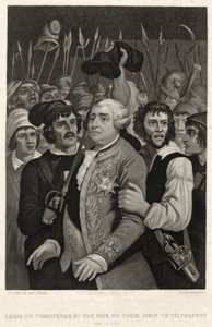 Luís XVI ameaçado pela Máfia na sua visita às Tuileries, 20 de Junho de 1792, gravada por John Sartain (gravura) de Denis Auguste Marie (after) Raffet