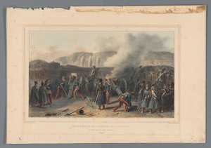 Beschieting van de Citadel, 1832 Quebrando bateria em ação (título no objeto) Desenhos feitos da natureza no cerco da Cidadela de Antuérpia por Raffet (título da série no objeto)