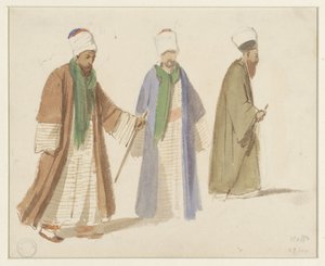 Estudos de trajes de três dervixes em Kaffa de Denis Auguste Marie Raffet