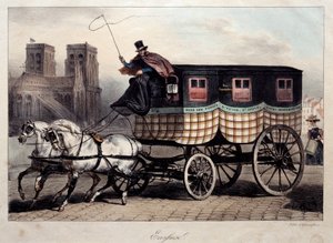 Transporte parisiense: omnibus conhecido como "a litografia escocesa" por Denis Auguste Raffet (1804-1860) Paris do século XIX, Musee Carnavalet de Denis Auguste Marie Raffet