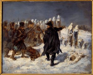 Episódio do retiro russo. Guerra Napoleônica (1812). Marechal Michel Ney (1769 - 1815) tem o Reduto de Kovno (1812). Pintura de Denis Auguste Raffet (1804-1860)
