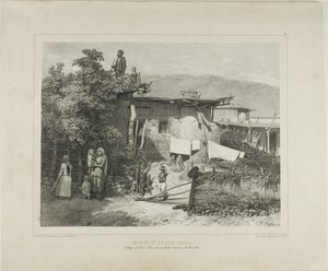 Casas de camponeses tártaros na aldeia de Déré-Koui, perto de Ialta, Crimeia, 31 de agosto de 1837 de Denis Auguste Marie Raffet