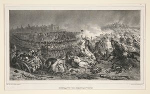 A 2ª Cavalaria Ligeira suportando a investida dos árabes, conjunto de seis, intitulado Retraite de Constantine de Denis Auguste Marie Raffet