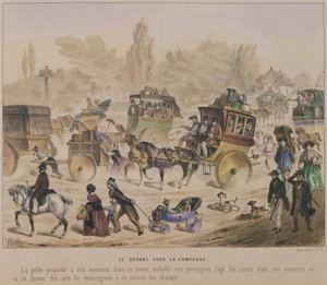 Partida para o campo, meados do século XIX (cor litografia) de Denis Clement Pruche