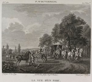 Denis-Sébastien Leroy, Antoine-Claude-François Villerey e Jean Duplessis-Bertaux - Vista de um parque, segundo Wouwerman - 1802-1815 de Denis Sebastien Leroy