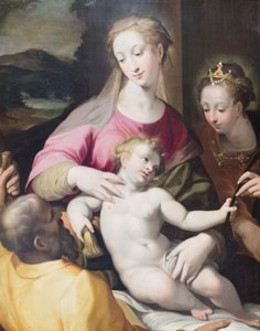 O casamento místico de Santa Catarina de Denys Calvaert or Calvart