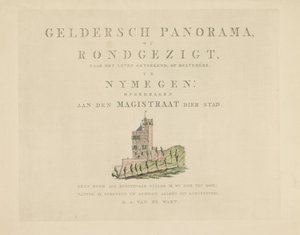 Belvédère em Nijmegen Vistas ao redor da cidade de Nijmegen (título da série) Panorama de Geldersch ou visão redonda da vida desenhada no mirante em Nymegen (título da série no objeto)
