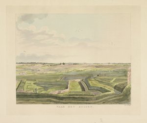 Vista da paisagem ao sul de Nijmegen Para o Sul (título no objeto) Vistas ao redor da cidade de Nijmegen (título da série) Panorama de Geldersch ou visão redonda da vida desenhada no mirante em Nymegen (título da série)