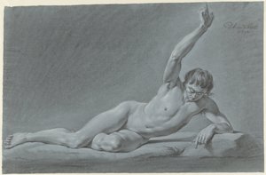 Nu masculino reclinado com braço levantado