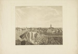 Nijmegen, vista do Belvédère para o oeste Para o Oeste (título no objeto) Vistas ao redor da cidade de Nijmegen (título da série) Panorama de Geldersch ou visão redonda da vida desenhada no mirante em Nymegen (título da série)
