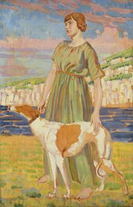 Retrato de Elizabeth Lipczinski com seu cachorro Fanny, c.1911-12
