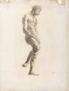 Nu masculino em pé, c.1906-08 (giz preto sobre papel) de Derwent Lees
