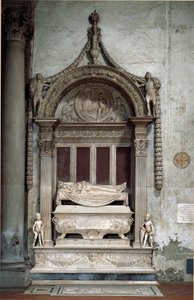 Túmulo de Carlo Marsuppini (1399-1453), Chanceler da República Florentina, feito por Desiderio da Settignano (ca. 1430-1464), aproximadamente 1453. Florença, Chiesa di Santa Croce