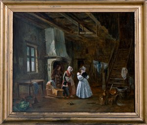 Interior com figuras (óleo sobre tela) de Desire Donny