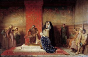 Santa Isabel de França (irmã de Saint Louis) lavando os pés dos pobres Pintura por Desire Laugee (1823-1896) 1865 de Desire Francois Laugee