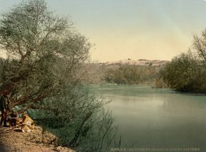 Local do batismo, rio Jordão, Terra Santa, c.1890-1900 (impressão fotocrómica) de Detroit Publishing Co.