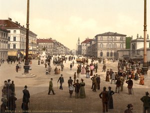 Cena de rua, Odensplatz e Ludwigstrasse, Munique, Baviera, Alemanha, c.1900 de Detroit Publishing Co.