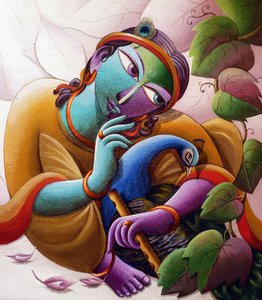 O Senhor Krishna com um pavão de Dhananjoy Mukherjee