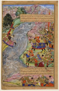 Jalal al-Din Khwarazm-Shah cruzando o rápido rio Indo, escapando de Chinggis Khan e seu exército, 1597 de Dharm Das