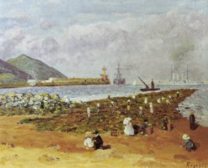 La escollera (O quebra-mar ou quebra-mar). Pintura de Dario de Regoyos (1875-1913). Óleo sobre tela. Impressionismo espanhol. Museu Monistrol de Montserrat em Barcelona.