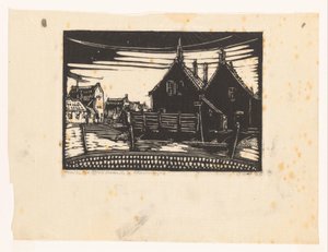 Casas na avenida em Scheveningen (título no objeto) de Dick Ket (signed by artist)