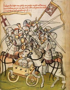 Cena de batalha durante as cruzadas católicas contra os hussitas, partidários de Jan Hus (ou Jean Huss de Diebold (workshop) Lauber