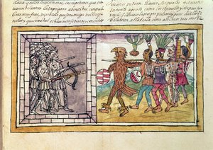 Códice Duran: Pedro de Alvarado (c.1485-1541) companheiro de armas de Hernando Cortes (1485-1547) sitiado por guerreiros astecas