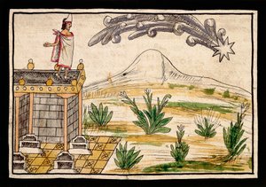 Montezuma observando o cometa, miniatura da História das Índias por Diego Duran (1537-1588)