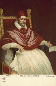 Retrato do Papa Inocêncio X (cor litho) de Diego Rodriguez de Silva y (after) Velazquez