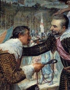 A rendição de Breda. No final do cerco de Breda (durante a Guerra dos Trinta Anos): em 5 de junho de 1625, Justin de Nassau (1559-1631) negociou a paz com Ambrogio Spinola Doria, Marquês de Los Balbases (1569-1630), durante uma cerimônia onde entregou a k de Diego Velázquez