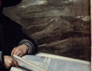 Retrato do bobo Diego de Acedo diz o primo Detail. Pintura de Diego Rodriguez de Silva y Velasquez (1599-1660) de Diego Velázquez