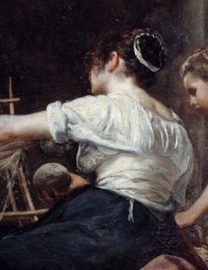 Os fiadores ou a fábula de Arachne Detail de um trabalhador de costas. Pintura de Diego Rodriguez de Silva y Velasquez (1599-1660), c. 1653. Sol 2,2x2,89 m Madrid, Museu do Prado de Diego Velázquez