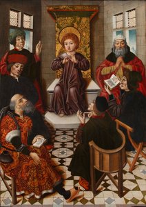 Jesus entre os médicos - Cristo entre os médicos - Cruz, Diego de la (ativo 1482-1500) - c. 1490 - Óleo sobre madeira - 102x76 - Museu Lazaro Galdiano, Madrid de Diego de la Cruz