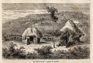 Um posto de retransmissão entre Bucareste e Pitesti. Gravura para ilustrar a viagem de Paris a Bucareste (Roménia), em 1860, por Lancelot, designer, no "Le tour du monde, nouveau journal des voyages", publicado sob a direcção de Edouard Charton