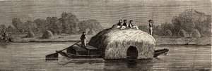 Corte, colheita e transporte de forragens nas margens do Danúbio. Desenho de Lancelot, para ilustrar a sua viagem de Paris a Bucareste em 1860. Gravura em "Le tour du monde", editado por Edouard Charton de Dieudonne Auguste Lancelot