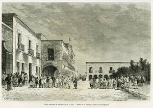 Palácio Municipal de Valladolid. Gravura de Lancelot para ilustrar a história Ma última expedição au Yucatan, de Desire Charnay, em le tour du monde 1887, dirigida por Edouard Charton (1807-1890), Hachette, Paris.