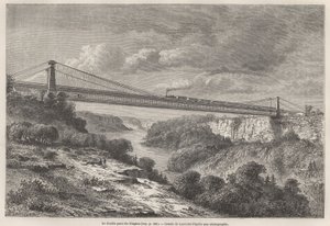 A Ponte Dupla do Niágara, desenho de Lancelot, para ilustrar as viagens de L. Deville à América do Norte em 1854-55. Gravura em "Le tour du monde", 1861. A coleção de Selva. de Dieudonne Auguste Lancelot
