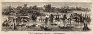 A pesca de Apathin (Sérvia), no Danúbio. Desenho de Lancelot, para ilustrar a sua viagem de Paris a Bucareste, em 1860. Gravura em "Le tour du monde", editado por Edouard Charton de Dieudonne Auguste Lancelot
