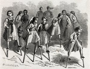 O jogo do echasse em Ulm, desenhado por Lancelot, para ilustrar a viagem de Victor Duruy de Paris a Bucareste em 1860. Gravação em "Le tour du monde", editado por Edouard Charton de Dieudonne Auguste Lancelot