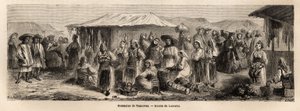 A população ambulante de Tesmevar (ou Timisoara) na Roménia. Gravura para ilustrar a viagem de Paris a Bucareste, de Lancelot, desenhista, em 1860, publicada na "Le tour du monde, nouveau journal des voyages", sob a direcção de Edouard Charton