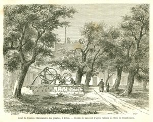 Vista do pátio do antigo Observatório Jesuíta em Pekin (Pequim), China. Gravura de Lancelot, em "Le Tour du Monde, Nouveau journal des Voyages", editado por Edouard Charton, Paris de Dieudonne Auguste Lancelot