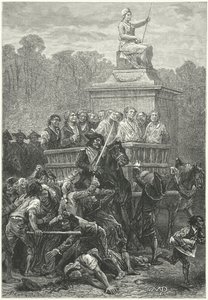 Uma tumbril cheia de prisioneiros a caminho da guiilotina, Revolução Francesa (gravura)
