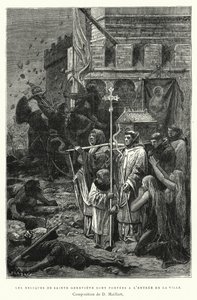 As relíquias de Santa Genevieve são levadas para a entrada da cidade (gravura)