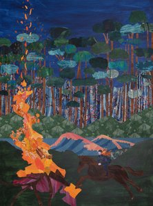 Brunnhilde e a pira junto ao Reno (colagem) de Dione Verulam