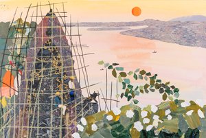 Homens ao nascer do sol, Índia, 2020 (colagem) de Dione Verulam