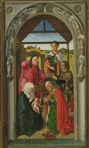 A Adoração dos Magos, c.1445 óleo no detalhe do painel de 36895 de Dirck Bouts