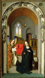 A Anunciação, c.1445 óleo no detalhe do painel de 36895 de Dirck Bouts