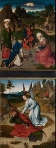 A Reunião do Maná e Elias no Deserto, do Altar do Santo Sacramento, c.1464-68 (óleo sobre painel) de Dirck Bouts