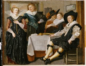 Uma Merry Company in an Interior (óleo sobre painel) de Dirck Hals